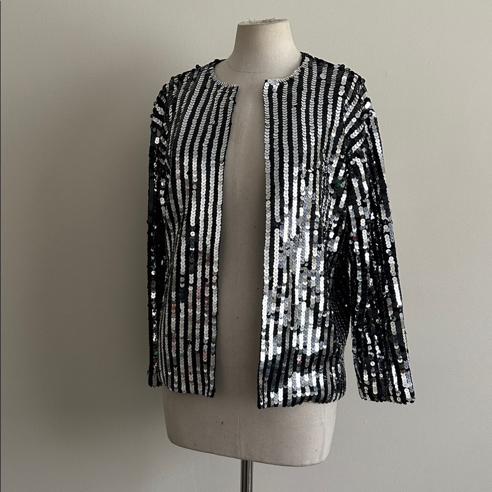 Vintage SEQUIN Rocker SILK STRIPED Jacket SZ M/L - Picture 2 of 7